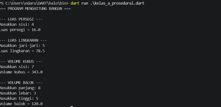 Hasil tugas procedural Dart