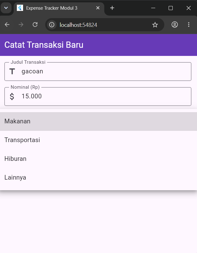 Dropdown Kategori Transaksi