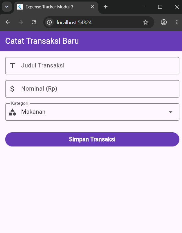 Tampilan Form Input Transaksi Flutter