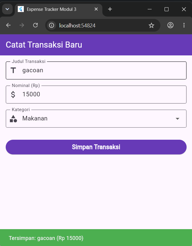 Hasil Penyimpanan Transaksi