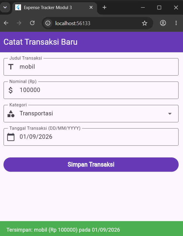 Hasil Input Tanggal Transaksi